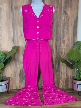Spirit Halloween Barbie Hot Pink Star Embellished Vest and Flare Pants 2PC Set